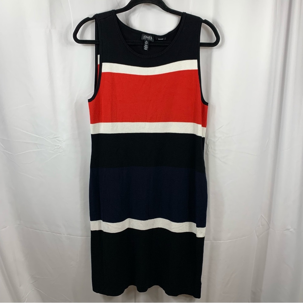 Jones of New York Black Blue Red White Lightweight Knit Sleeveless Dress Large